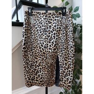 Sen Midi Skrit Women's Size M White & Black Leopard Print Silk Casual Pull On